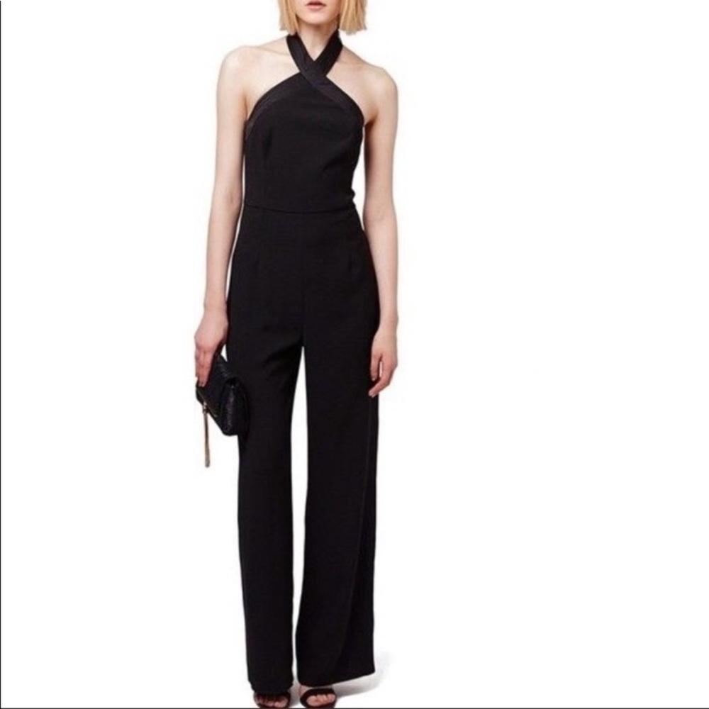 Topshop Black Halter Neck Wide Leg Jumpsuit Sleeveless Criss Cross Front sz 2